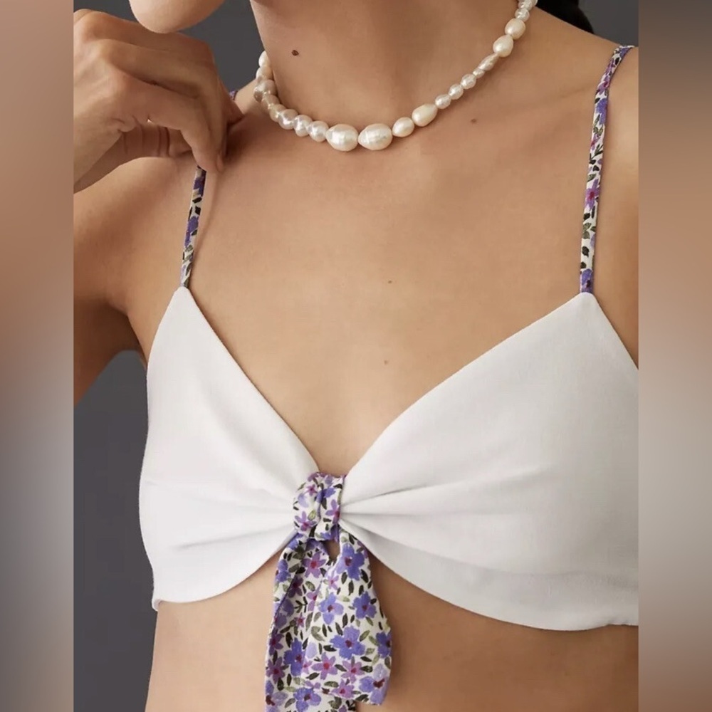 Favorite Daughter Tie Front White and Purple Bralette Top- Size L